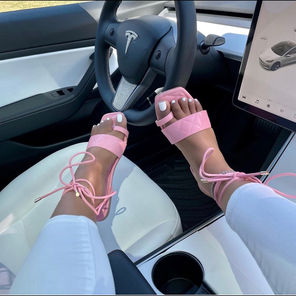 Laced up pink sandal